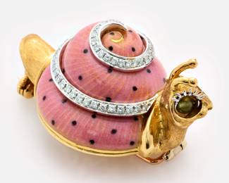 38. Ruven Perelman Articulating Enamel Snail w/ Diamonds