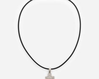 211. 14k Italian Diamond Pave' Cross Pendant on a Silicone Cord, 1.30 ctw