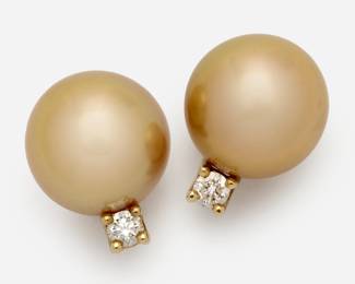 75. 18k Designer South Sea Golden Pearl Diamond Earrings