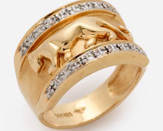 91. 14k Designer Walking Panther Ring w/ Diamonds