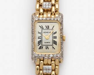 164. Geneve 14k Yellow Gold Diamond Quartz Watch, 1.08 ctw,  