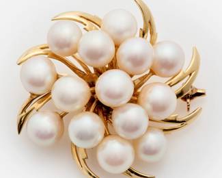 180.  Vintage 18k Pearl Cluster Brooch