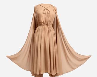 207.  Halston 1975 Semi Sheer Silk Halter Dress + Cape, Documented in Vogue