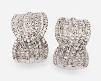 189. 14k Diamond Huggie Ear Clips w/ Woven Pattern, 2.0 ctw