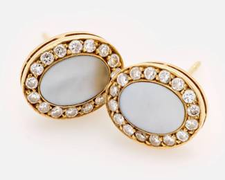 171. 18k Mother Of Pearl + Diamond Earrings, 0.48 ctw