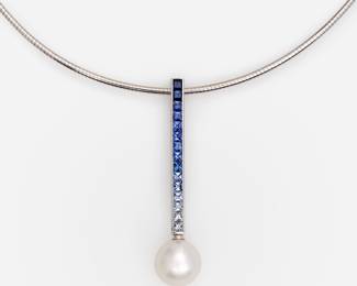 17. Mikimoto Elements of Life Akoya Pearl Sapphire Ocean Necklace 18k
