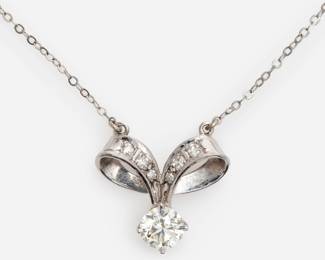 218. Vintage 10k Diamond Necklace w/ European Cut .77 ct. VVS2 + Melee Diamonds