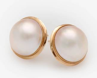 181. 14k Designer Mabe Pearl Earrings