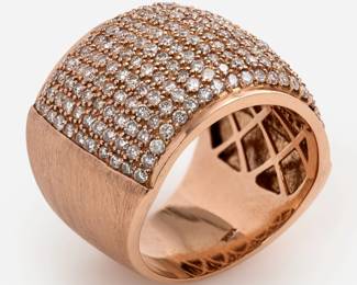 134. 14k Rose Gold Wide Diamond Pave Band w/ Brushed Finish, 4.0 ctw, Sz. 10 
