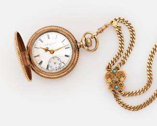 68.  14k Watch Chain w/Slider 51.4 dwt and Elgin Hunting Pocket Watch