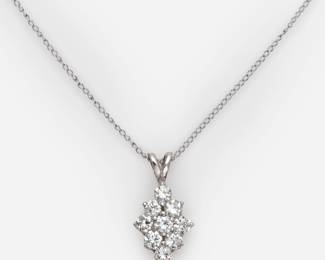 213.  14k White Gold Diamond Cluster Pendant Necklace, 0.90 ctw