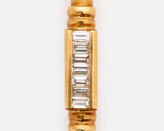 222. 18k Diamond Bar Brooch Signed GW