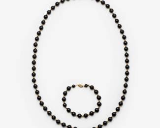 126. 14k Onyx Bead Necklace + Bracelet
