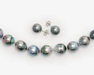 194.  Tahitian Peacock Pearl Necklace + Earring Set