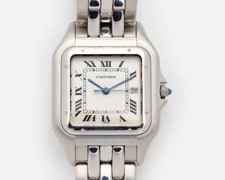 25. Vintage Cartier Panthère De Cartier Date Watch Sz. Lg. in Stainless Steel
