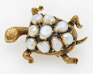 220.  14k Baroque Pearl Turtle Brooch