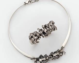 229. Kabana Sterling Horse Cuff + Necklace 'Arabian Horses' + 'Stampede'