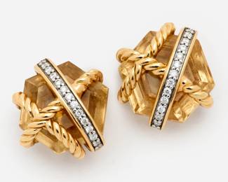 31. 18k David Yurman Citrine Diamond Cable Wrap Earrings