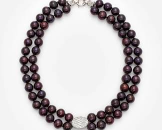 108. Double Strand Chocolate Pearls w/ Diamond Pendant, 2.25 ctw