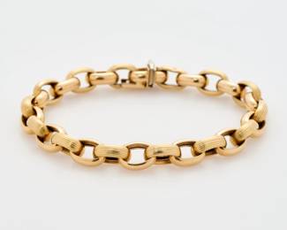 84.  14k Italian Oval Link Rolo Bracelet w/ Textured Links