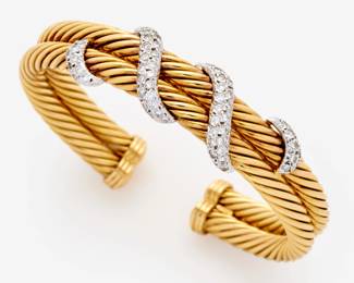 98. 14k Designer Cable Cuff Bracelet w/Diamonds, 1.0 ctw.