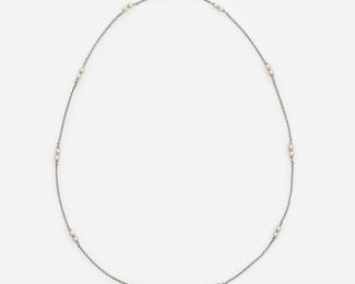 235. 18k Vintage Italian Pearl Stations Necklace By Balestra