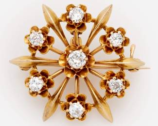183.  14k Victorian Diamond Starburst Pin / Pendant with Hinged Bail