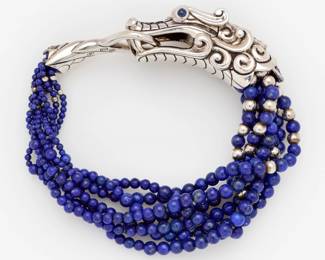 46. John Hardy Legends Naga Dragon Multi Strand Lapis + Sapphire Bracelet