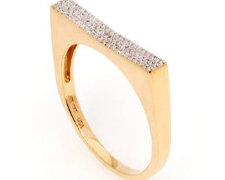 209. 14k Designer Curved Bar Shaped Ring w/ Diamond Pave' Accented Top