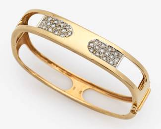 72. 18k Yellow Gold Diamond Pave Bangle w/ Cut Out Design