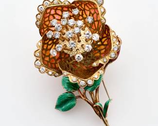 39. Exquisite Ruven Perelman Enameled Articulating Rose Diamond Brooch