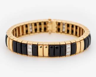 29. Michael Bondanza 18k Platinum Diamond + Onyx Link Bracelet