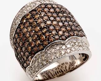 76. 14k Designer Cognac + White Diamond Pave Wide Ring, 4.5 ctw, Sz. 9