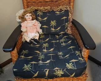 Rattan and Wood Armchair