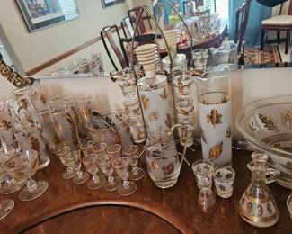 Huge lot of Libby Glass Mid Century Modern Frosted Gold 