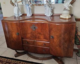 Fabulous Art Deco Bar Server ,mirrored inside center burl walnut. 