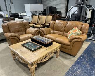 Natuzzi Leather Sofa and Chair and Coffee Table Orlando Estate Auction