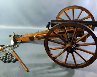 Fireable Black Powder Scale Model Napoleon Cannon, With 19 Lead Balls And Accessories, Approx 15" Barrel, Approx 11.5" Tall x 28" Long x 13" Wide