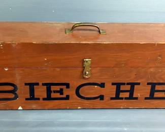 Rifle Wood Box With Felt Lined Interior Supports, Marked 'Bieche' And NRA Sticker, 11" x 48" x 7.5"