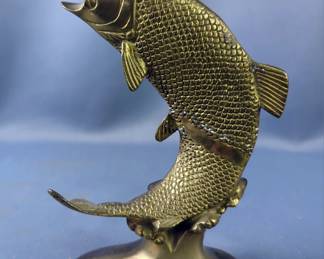 Brass Jumping Fish Figure Approx 8.5" Tall