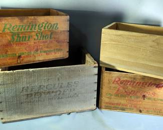 Remington Shur Shot And Hercules Powder Wooden Crates, Sizes Ranging From 14 1/2" L x 9 1/4" W x 8 1/4" H To 18 1/2" L x 11 3/4" W x 10 1/2" H , Qty 4