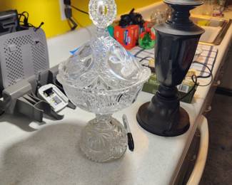 Hofbaurer "Byrdes" collection crystal compote Germany.  Book price $90.  Our price $40