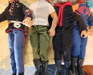 GI Joe figurines sold 4 to a ziplock bag.  There are several bags, accessories and vehicles.