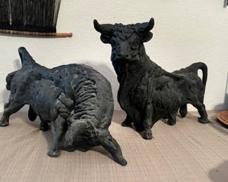 Mid Century Brutalist bull sculptures 
