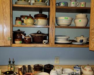 Pottery by McCoy, Marshall, Hall and Hull. Copper pan is 1960s or 1970s, but isn't marked. 