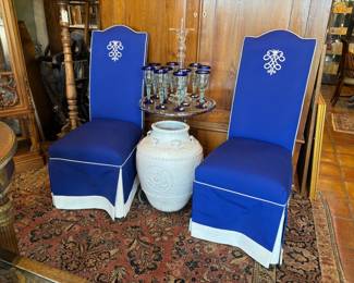 23 Blue and white custom chairs