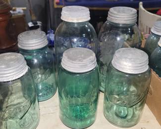 Blue glass jars with zinc lids