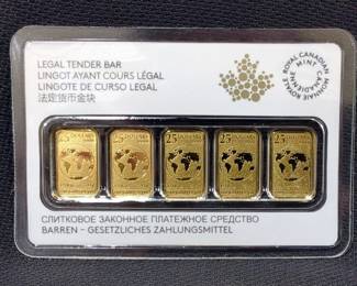 2016 Royal Canadian Mint 1/10 Oz Gold $25 5-Bar Set