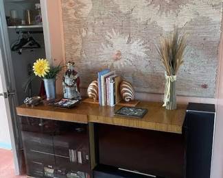 2-piece cabinet w/32” Sony TV, DVD-VHS player & glass doors w/shelves for storage