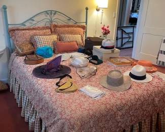 Queen metal bead headboard & frame, box spring & mattress, Hats, Pillows and more!